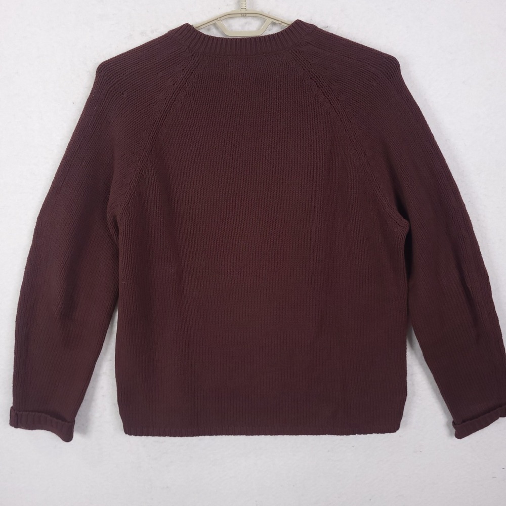 J.Crew V-Neck Sweater Mens L Burgundy Cotton Knit Raglan Pullover Classic - Picture 3 of 10